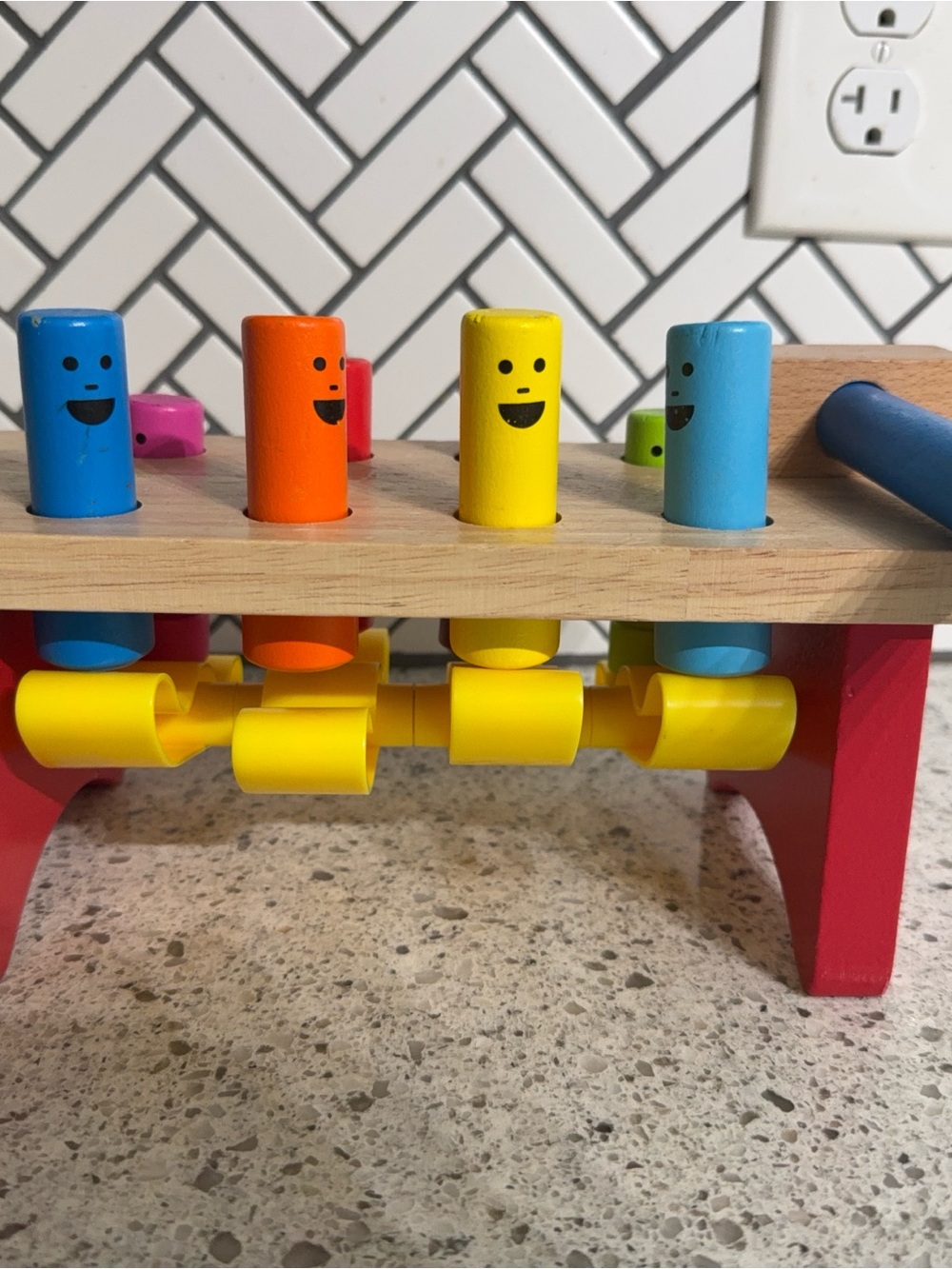 Wooden Colorful Hammer Bench Toy - Yellow, Blue, Orange
